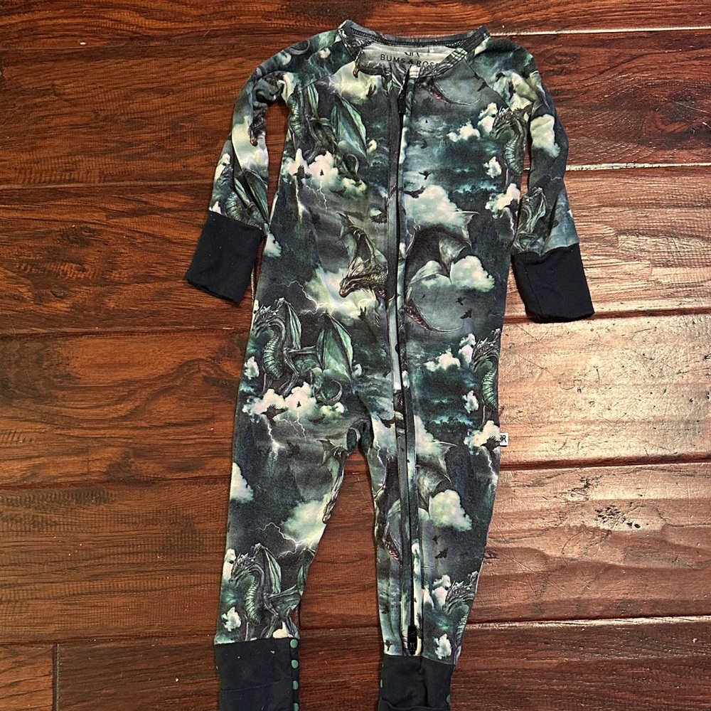 Bums & Roses Dragon Themed Print Bamboo Footie Pajamas